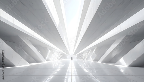 Futuristic Architectural Corridor with Dramatic Light Rays.