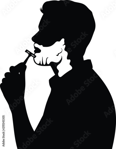 Принти на полотні Profile silhouette of a man shaving his beard using a razorblade for daily groom