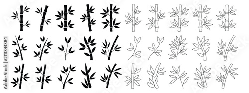 Fotografía Bamboo And Sugarcane Icon Set, Glyph Sweetener Plant Symbols, Natural Sugar Ingredient And Leaf Vector Illustration