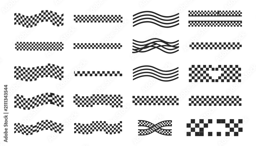 Obraz premium Comprehensive collection of checkered racing flag designs features waving, curved, straight, and heart formats.