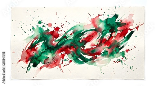 Dynamic Watercolor and Ink Composition in Iranian National Colors
