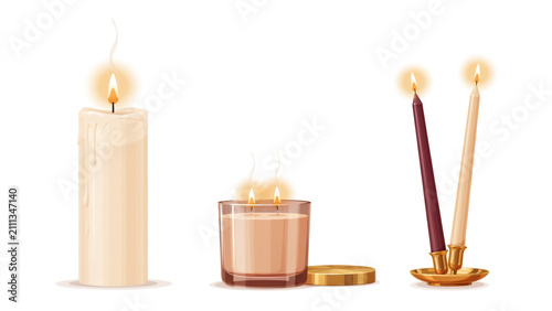 Realistic burning candle burn step by step lit wax candles flickering lights decor element white candlelight christmas religion church pithy vector fire illustration fire wax