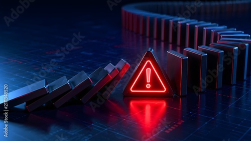 Crisis Prevention And Cybersecurity Risk Management Alert Stopping Falling Domino Effect