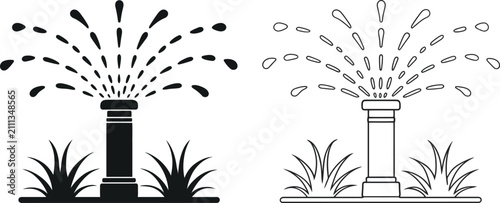 Automatic garden lawn sprinkler irrigation icon