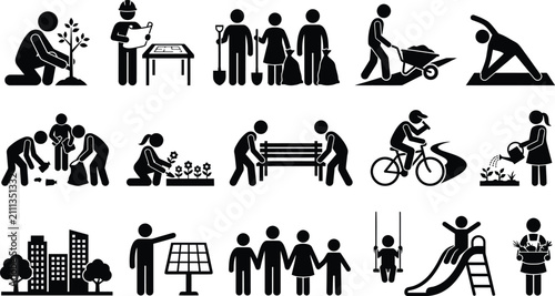 Schilderij op canvas Premium black and white silhouette collection set of people engaging in various