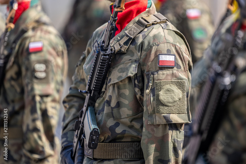 Żołnierze wojska polskiego na apelu uroczystym.