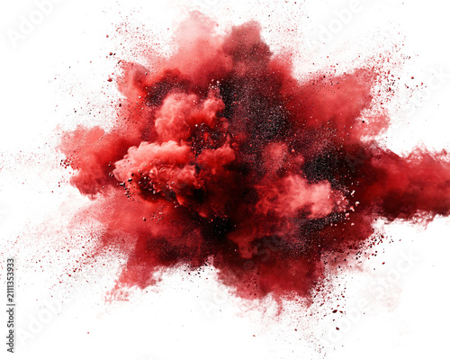 Red powder explosion burst isolated on white isolated on a transparent background