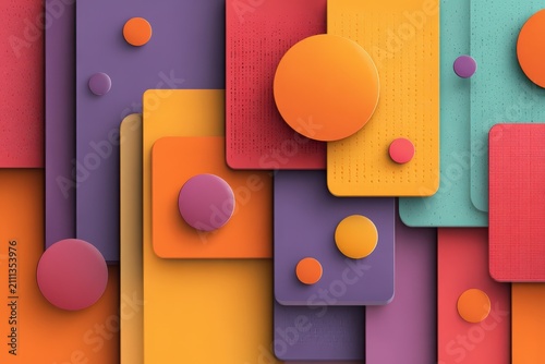 Abstract Geometric Composition With Overlapping Rectangles And Circles In Vibrant Multicolored Layers