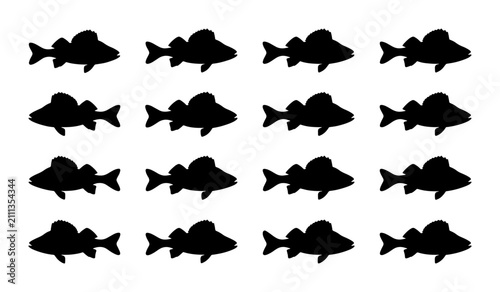 Fotografía Seamless Pattern of Black Fish Silhouettes, Aquatic Life Vector Illustration, Ma