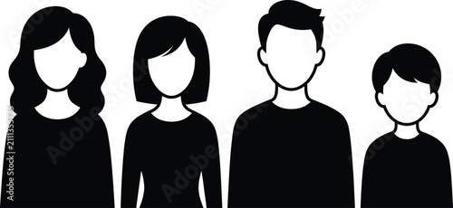 Family Avatar Icon Set with Black Silhouette Profiles for Community and User Accounts