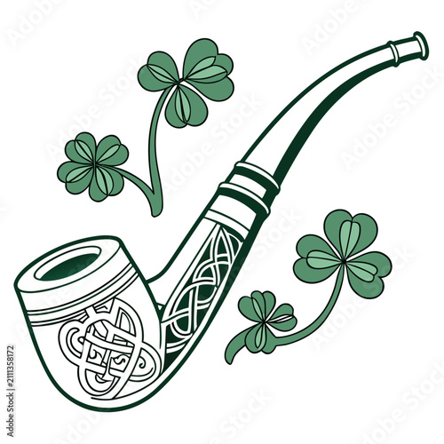 Smoking pipe with celtic knot carvings and shamrock sprigs knotwork shamrock
