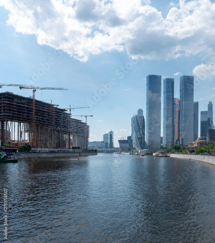 Modern high-rise buildings in Moscow city business district against the sky, urban architecture and contemporary cityscape