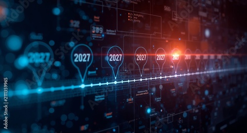 Timeline and planning illustrated by a digital timeline stretching from 2027 to � Professional Stock Photography Concept for Commercial and Marketing Use