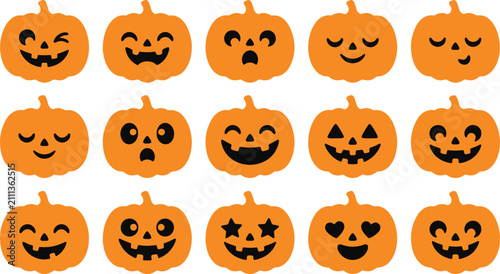 Set of fifteen decorative candy corn icons with various patterns in black and orange colors for halloween holiday design