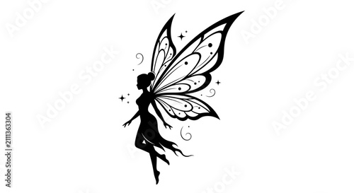 Black Silhouette of a Fairy with Intricate Wings