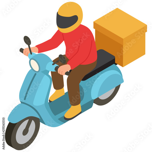 Delivery Person Riding a Scooter with Box