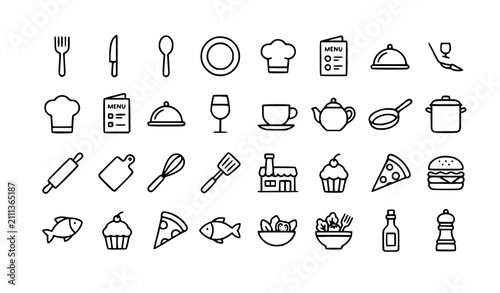 Modern Gastronomy Line Icons Collection Editable Stroke Restaurant Kitchen Vector Set