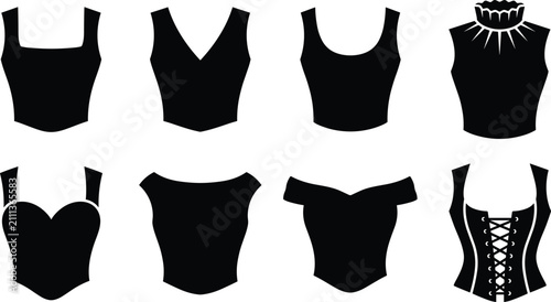 Photos Women Top Neckline Styles Vector Silhouette Icons Set Including Sweetheart Off S