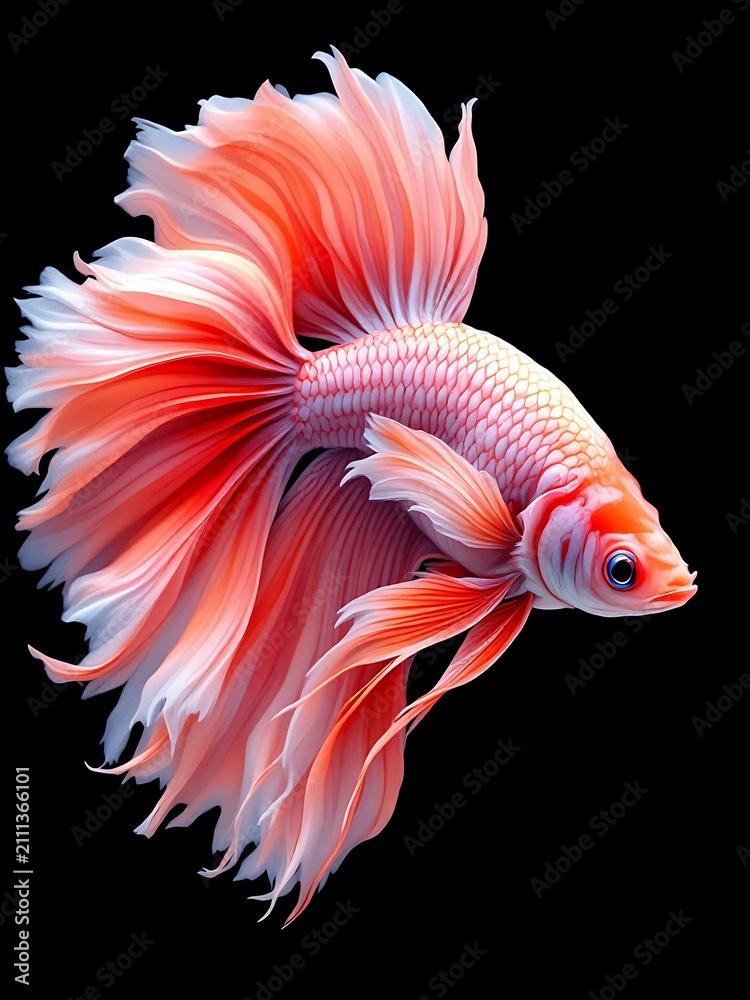 Fototapeta premium Beautiful Betta fish with flowing fins and intricate scales in an artistic display