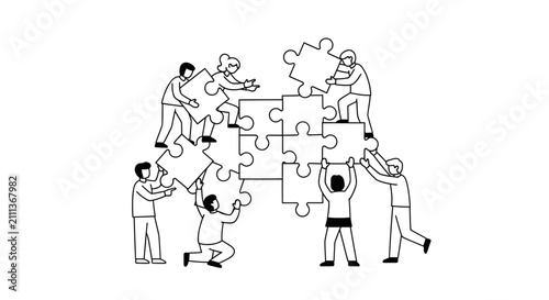 Diverse Team Collaborating to Solve Business Puzzle