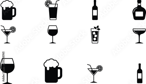 Canvastavla Alcoholic Beverages and Cocktail Drink Icon Set for Bar Menu App Digital Designs