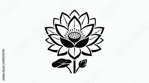 Tableau sur toile Elegant Black and White Lotus Flower Icon, Symbolizing Purity and Enlightenment