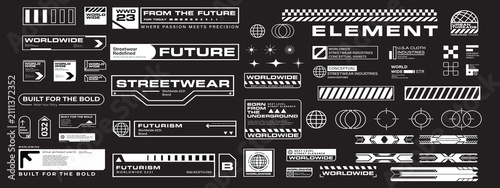 Futuristic industrial micrographics and cyberpunk technical labels