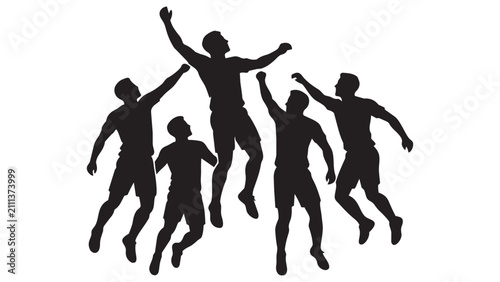Group of people jumping and celebrating together outdoors