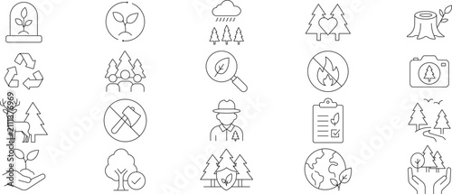 Foto Environmental Conservation & Sustainability Line Icons Set – Nature, Forest & Ec