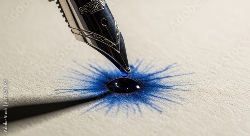 Blue ink starburst pattern spreading on paper from pen.