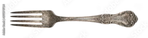 Obraz  z motywem Ornate silver fork png Antique silver fork png Elegant silver fork png Vintage silver fork png isolated transparent background image