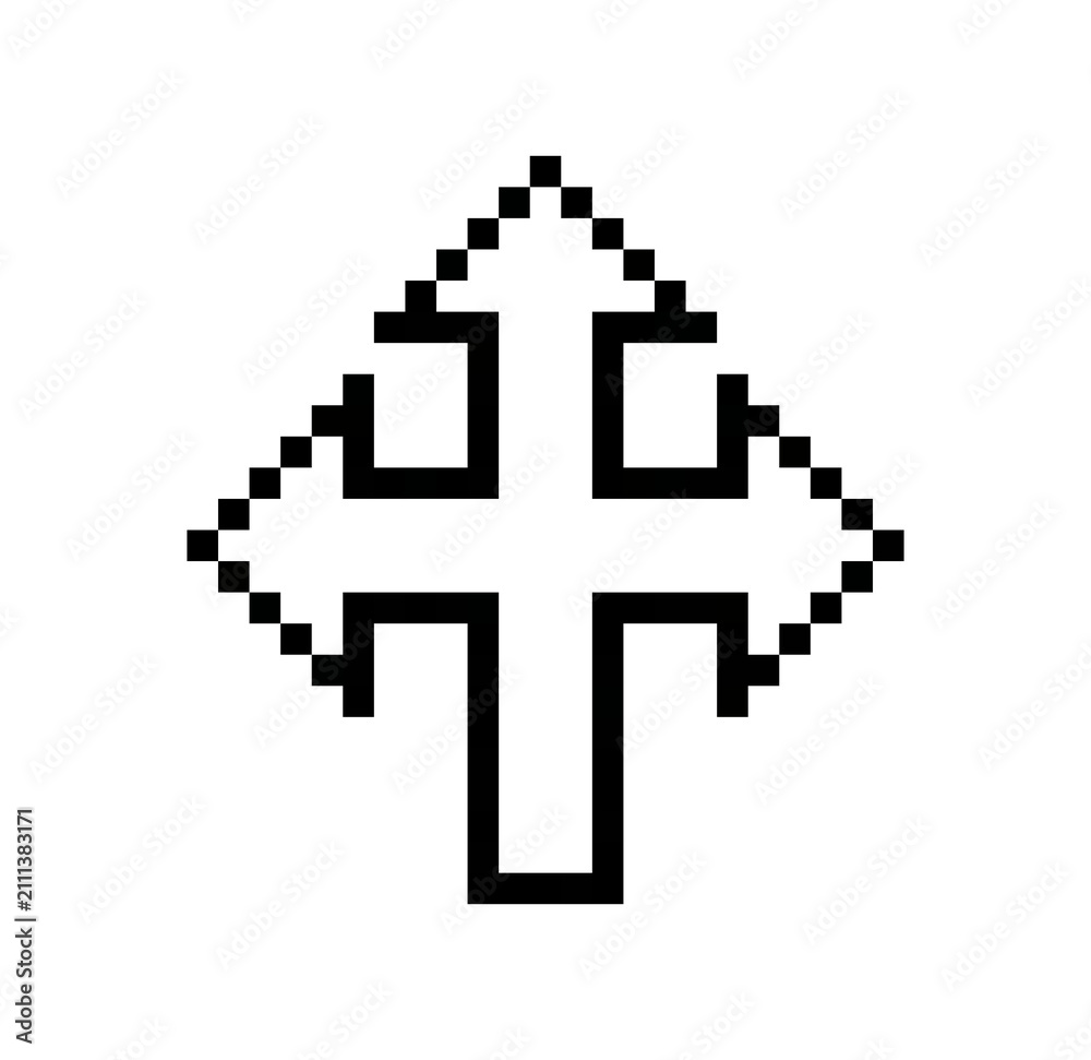 Fototapeta premium Multidirectional Arrow Pixel Art Line Icon, Four Way Navigation Symbol
