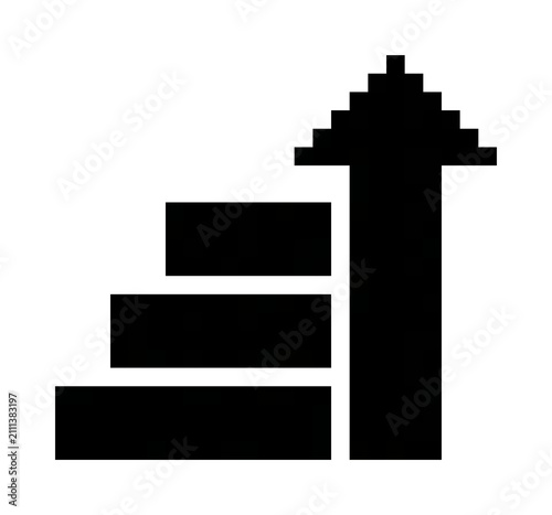 Step Growth Arrow Pixel Art Solid Icon, Continuous Improvement and Progress Symbol
