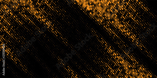 Foto Black abstract background decorated with falling golden halftone square dot patt