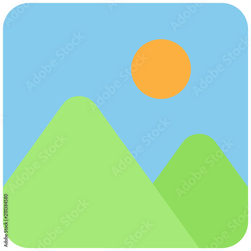 Landscape Illustration with Sun and Mountains