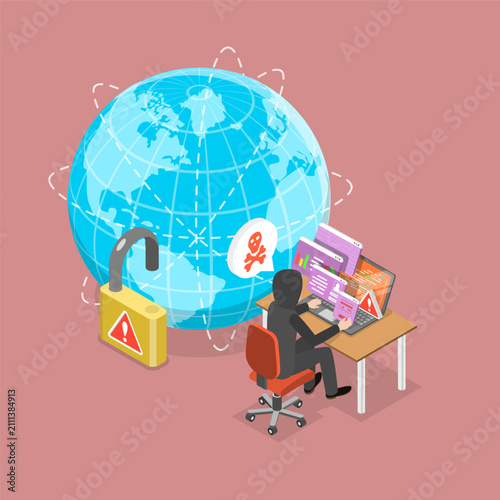 3D Isometric Flat Vector Illustration of Cyber Attack, Summary And Explanation Of Cyber Security Threats