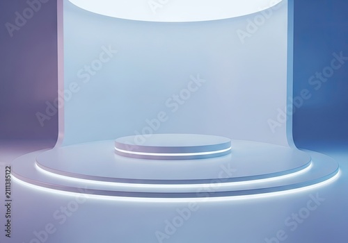 Circular tiered stage under bright ring light