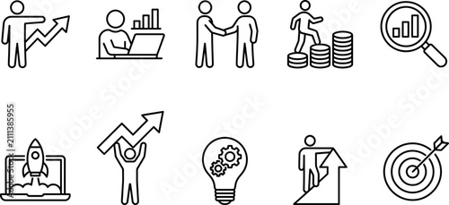 business growth and success icons for marketing and finance