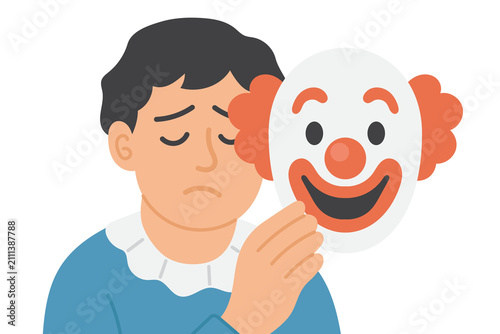 Foto Sad Person Holding a Happy Clown Mask