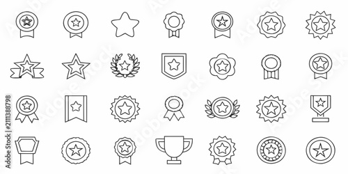 Картината върху платно Star And Ribbon Icons Minimalist Line Art Style On White Background