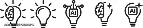Foto Brain line AI bulb editable icon set