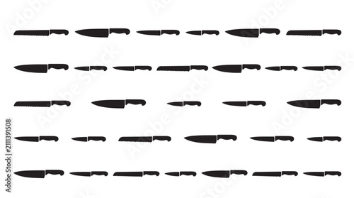 Fotografía Professional kitchen knife silhouettes set, 32 black chef knife icons, culinary