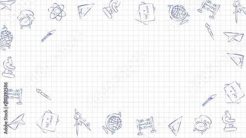 Back to School Animated Background, Colorful Education Motion Graphics with School Supplies Loop