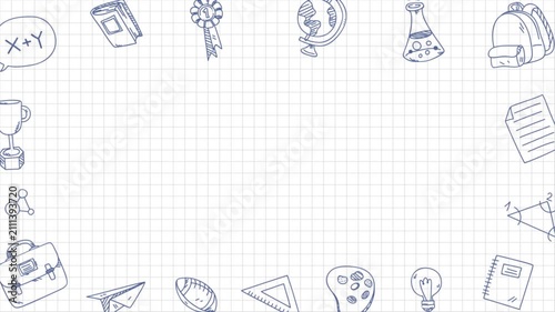 Back to School Animated Background, Colorful Education Motion Graphics with School Supplies Loop
