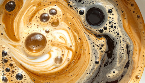 Abstract Yin Yang Symbol Formed by Coffee and Milk Swirls.