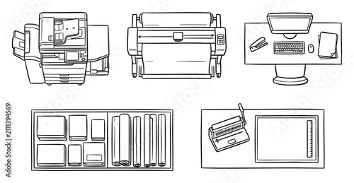Konstfotografi Line art illustration of office printing station equipment including multifuncti