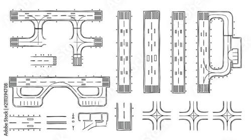 Foto Road and airport runway elements vector illustration