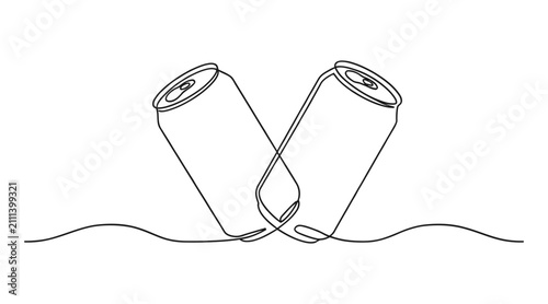 Konstfotografi Continuous one line drawing of two soda cans clinking together with beverage, cl