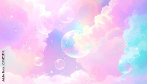 Dreamy Pastel Watercolor Background with Bubbles.