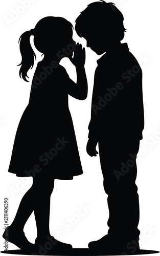 Quadro su tela Two children whispering to each other in a playful and secretive manner